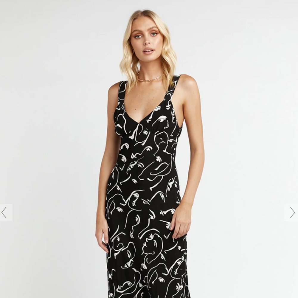 DISSH Monet Black Printed Slip Midi Dress Size 10